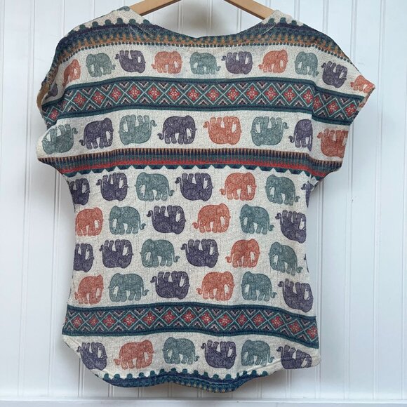 Gage Women's Multicolor Elephant Print Short Sleeve Tee Top S - Boho Chic - Picture 3 of 8